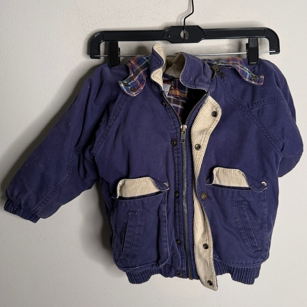 Vintage Gymboree Unisex Purple Corduroy Trim Hooded Bomber Jacket Y2K Casual